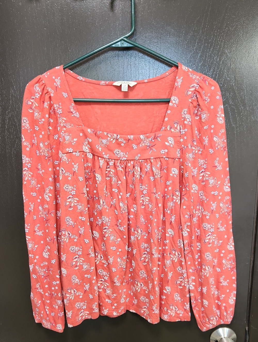 Lucky Brand Rust Orange Floral Long-Sleeve Square-Neck Dress